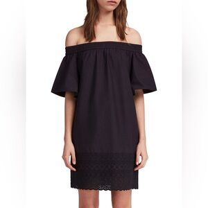 AllSaints Livia Trixi off-the-shoulder eyelet hem cotton dress size XS